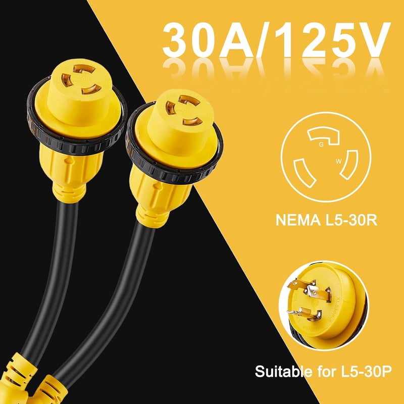 Suplevel Marine Shore Power Adapter, SS2-50P Y Splitter to (2) L5-30R, 50 Amp SS2-50P Male to 30 Amp L5-30R Female Y Adapter w/Locking Ring & Collar, STW 6 AWG, 3FT, ETL Listed - Image 3
